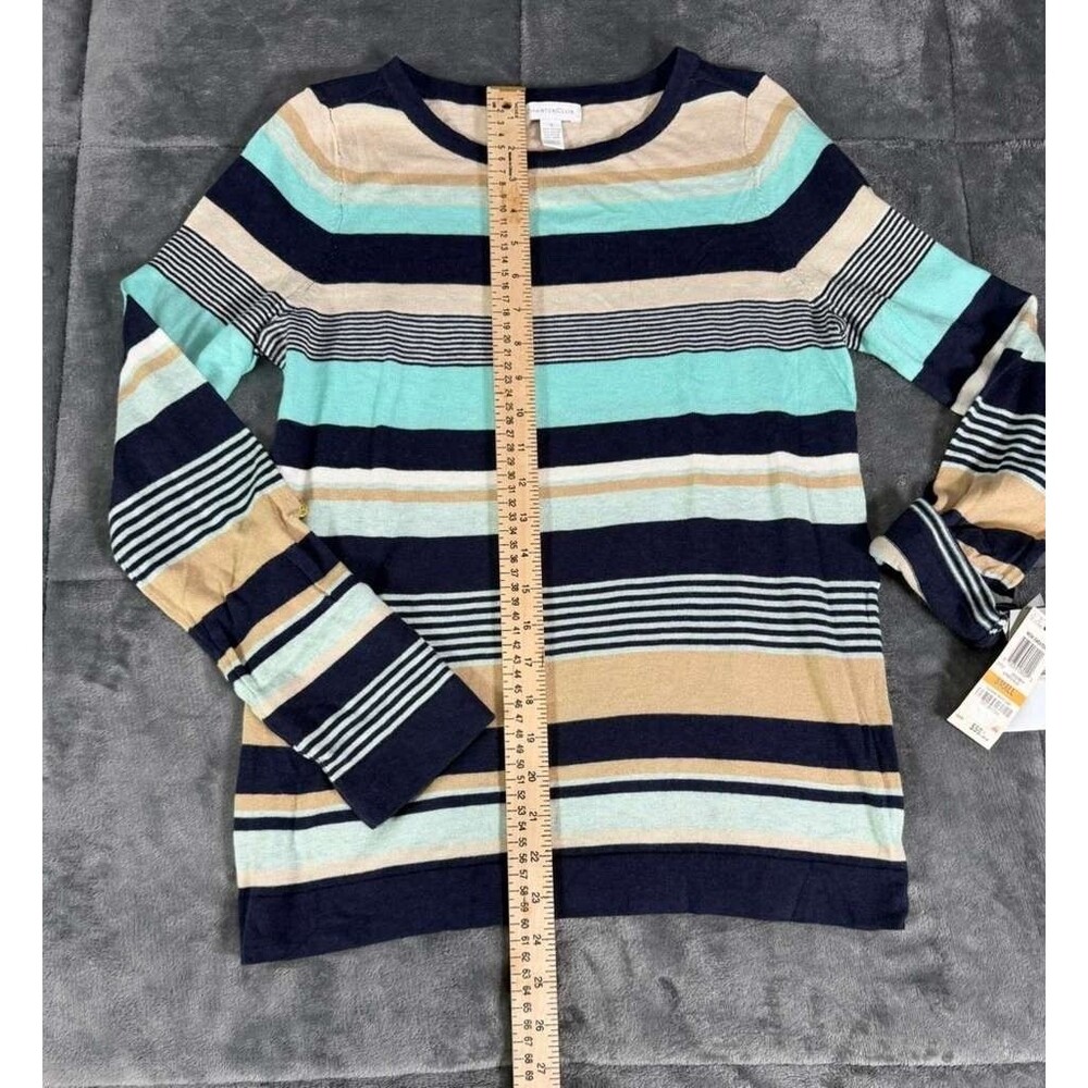 Charter Club Sweater Womens Small S NWT Blue Striped Cotton Blend Crewneck Pullo - Picture 8 of 8